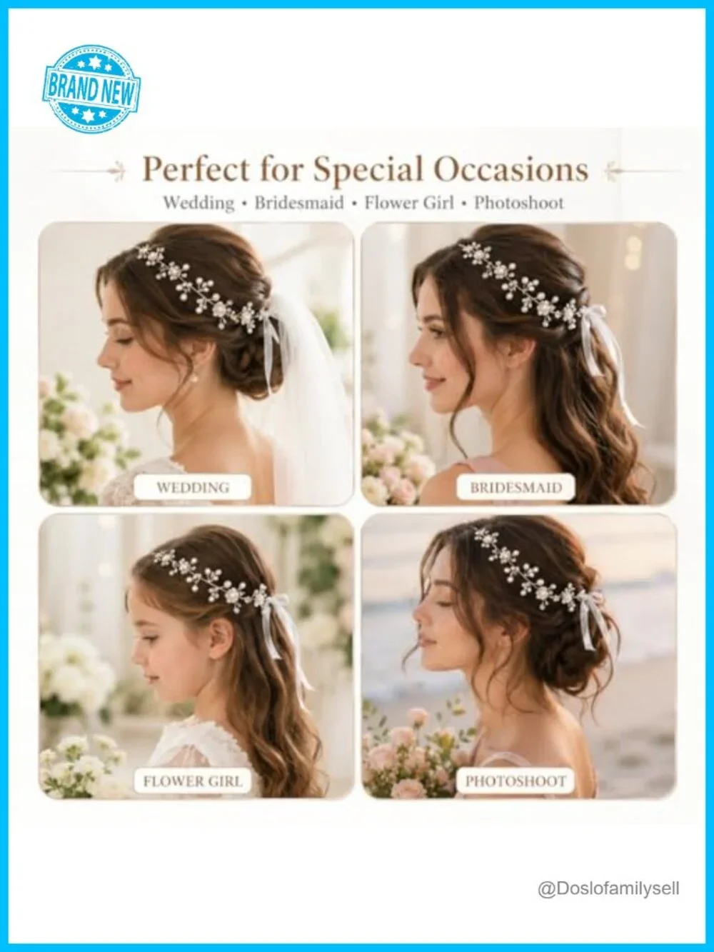 Handmade Silver Wire Woven Headband with White Flower & Pearl